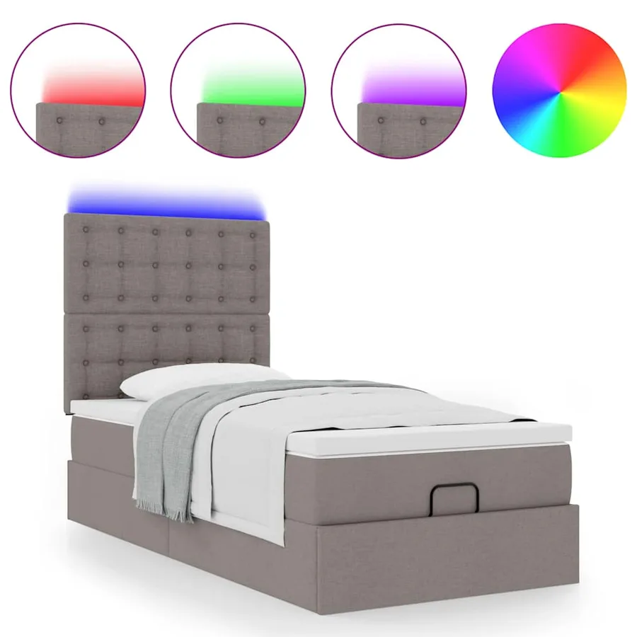 Lit ottoman avec matelas et LED taupe 90x200 cm tissu - 5