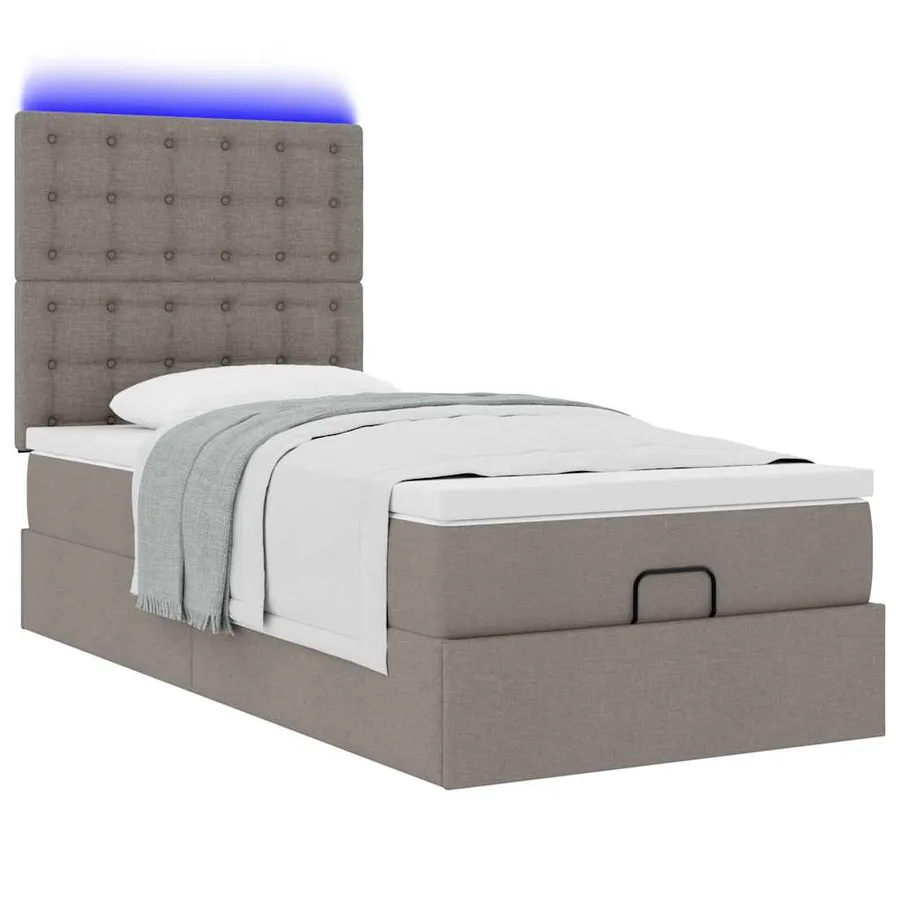 Lit ottoman avec matelas et LED taupe 90x200 cm tissu - 6