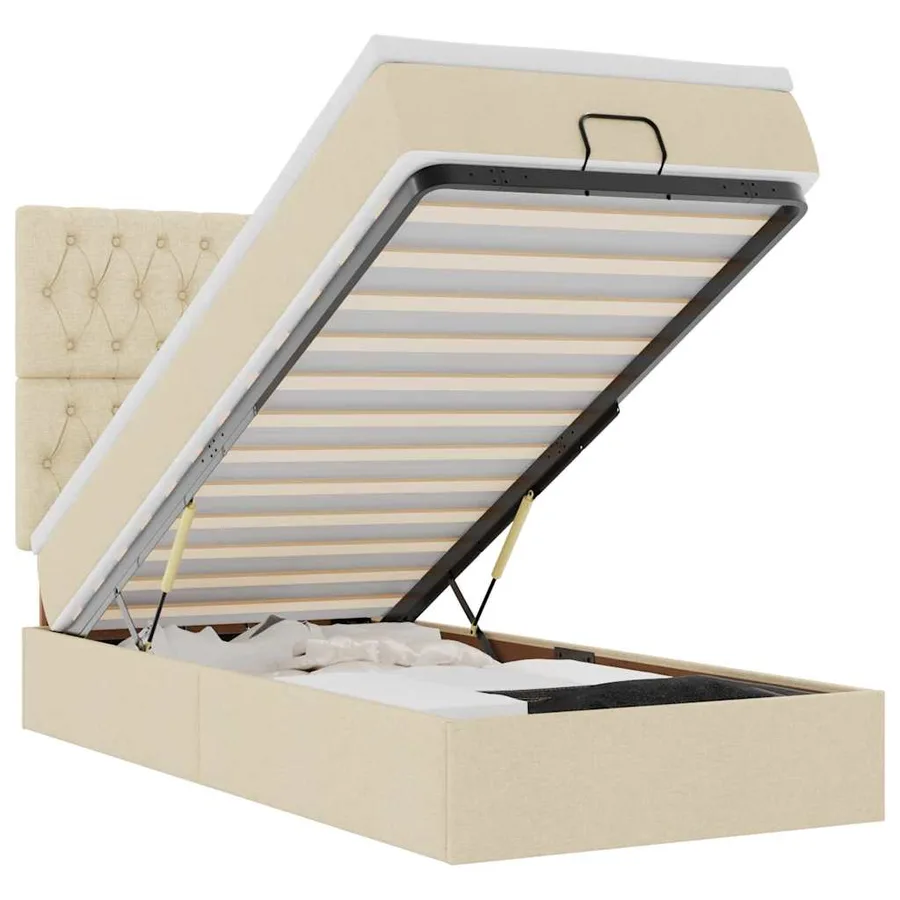 Lit ottoman avec matelas et LED crème 90x200 cm tissu - 2