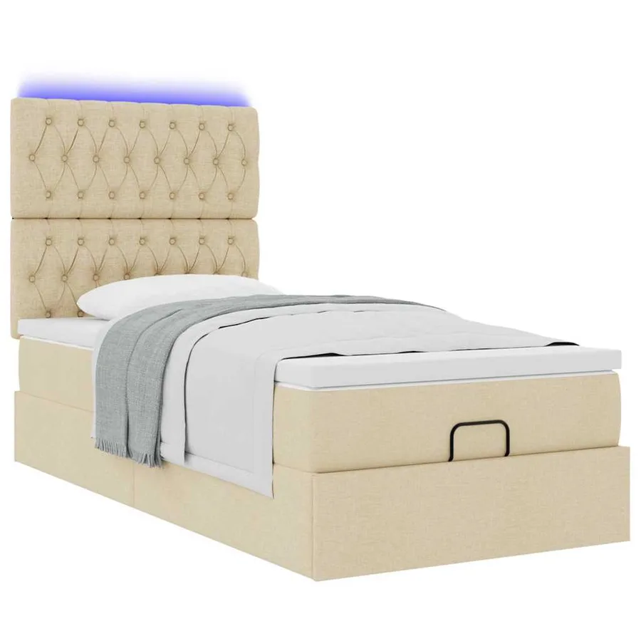 Lit ottoman avec matelas et LED crème 90x200 cm tissu - 6