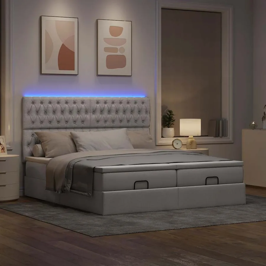 Cadre de lit ottoman avec matelas taupe 180x200 cm tissu - 3