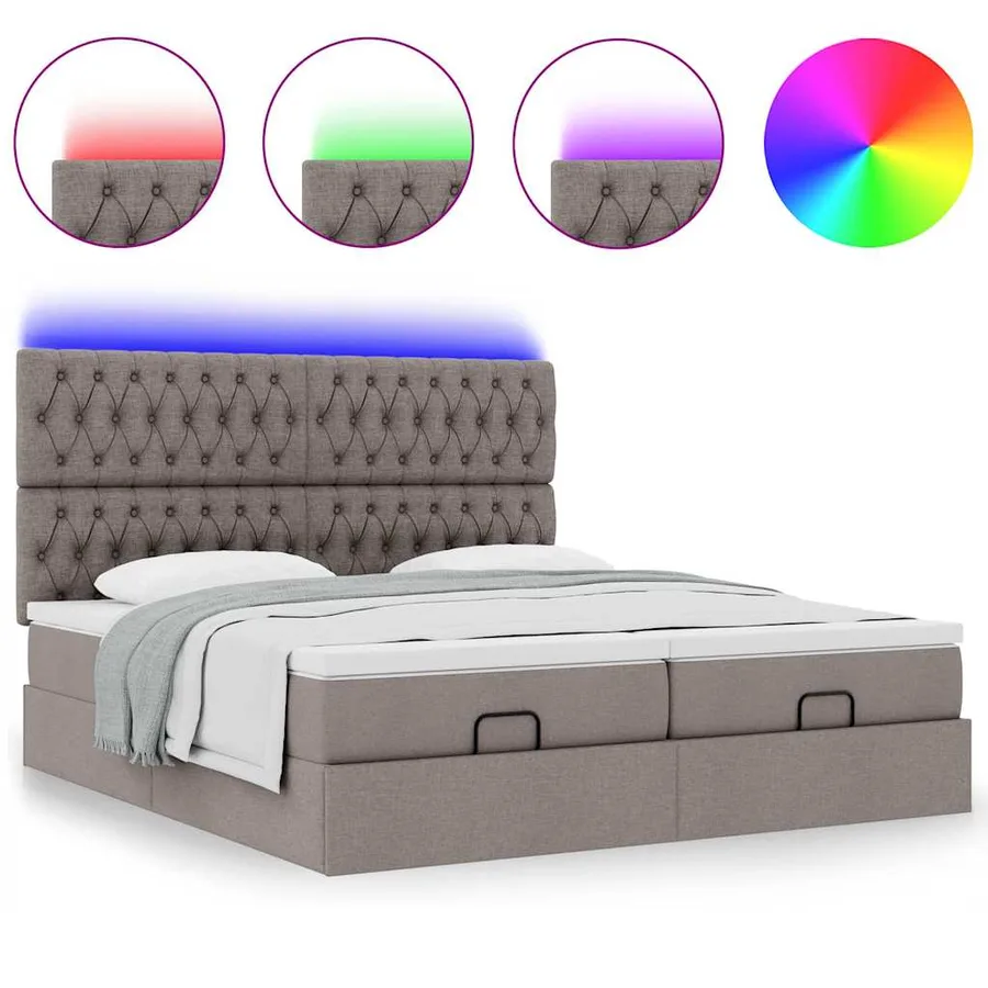 Cadre de lit ottoman avec matelas taupe 180x200 cm tissu - 5