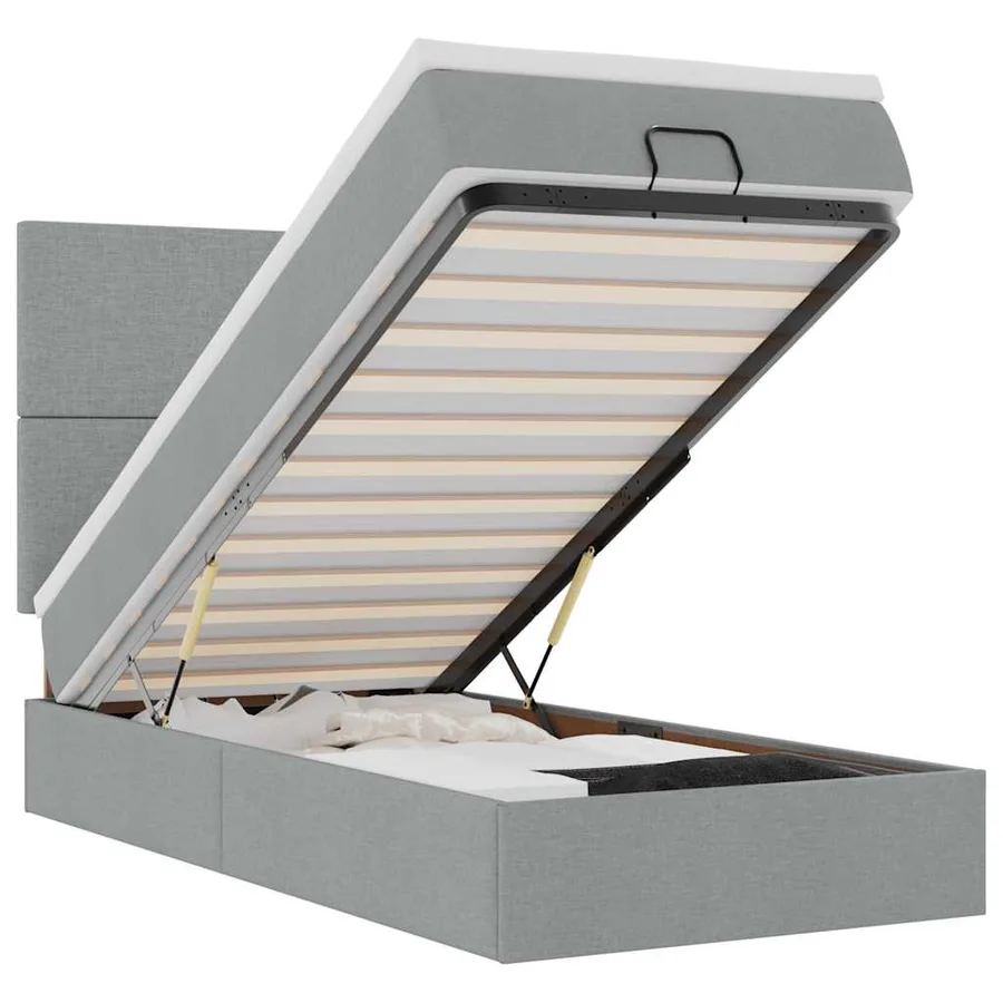 Lit ottoman avec matelas gris clair 100x200 cm tissu - 2