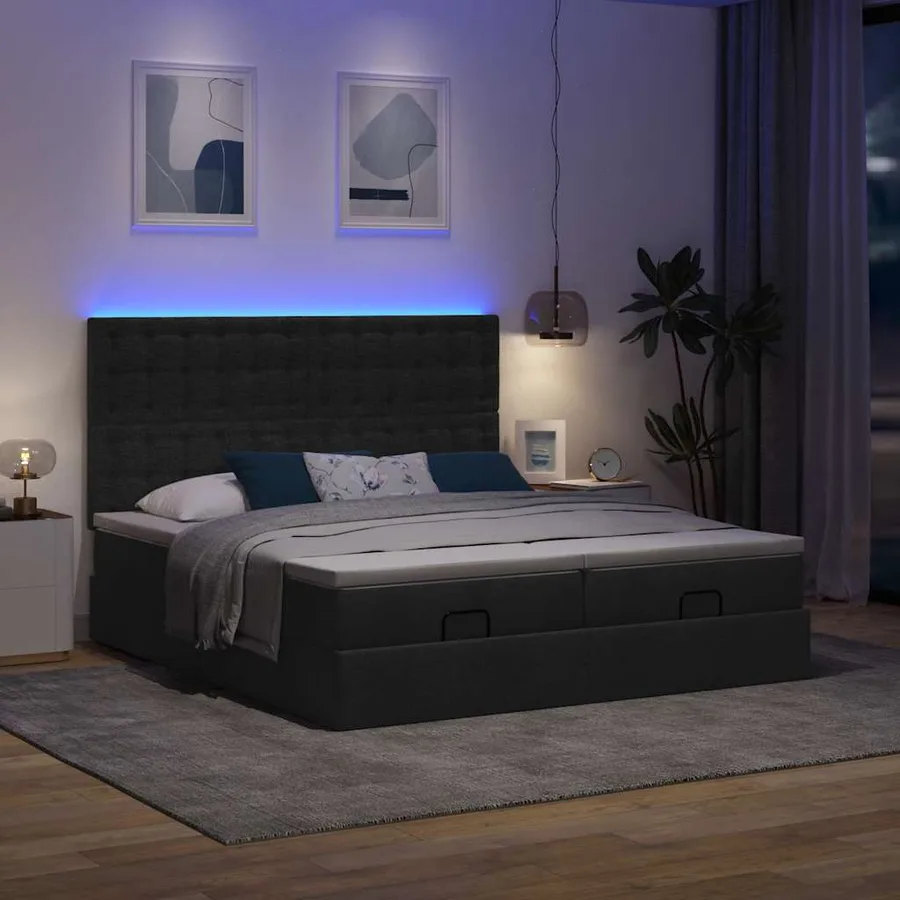 Cadre de lit ottoman avec matelas noir 180x200cm tissu - 3
