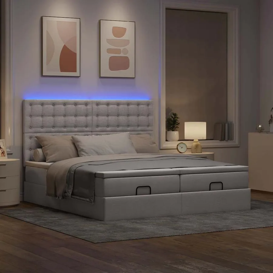 Cadre de lit ottoman avec matelas taupe 180x200 cm tissu - 3