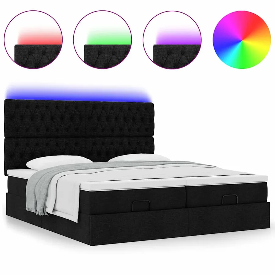 Cadre de lit ottoman avec matelas noir 180x200cm tissu - 5