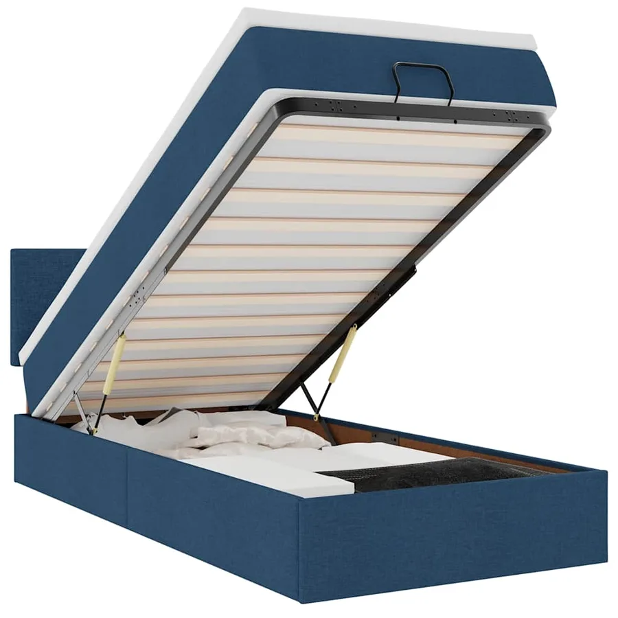 Lit ottoman avec matelas bleu 90x200 cm tissu - 2