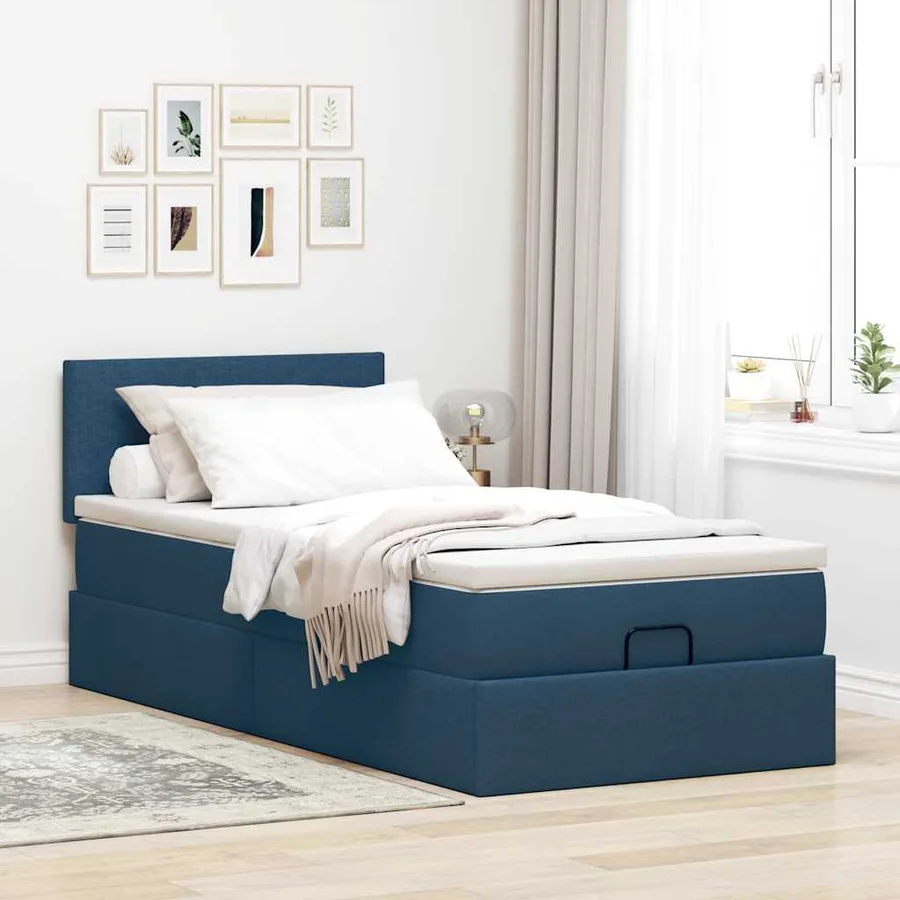 Lit ottoman avec matelas bleu 90x200 cm tissu - 3