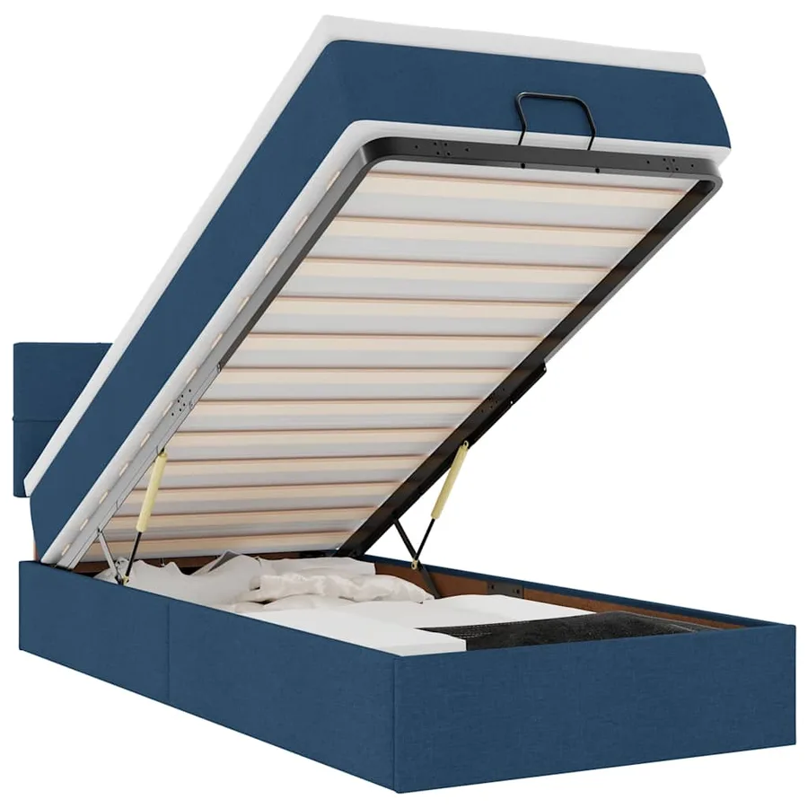 Lit ottoman avec matelas bleu 90x200 cm tissu - 2