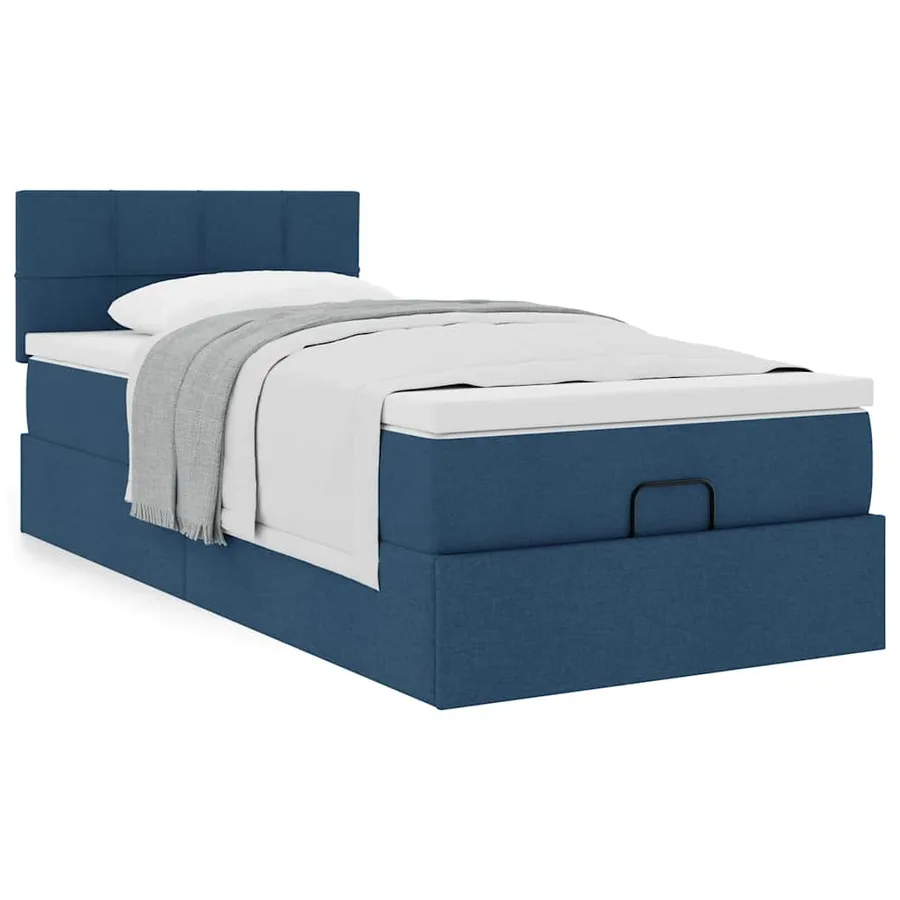 Lit ottoman avec matelas bleu 90x200 cm tissu - 4