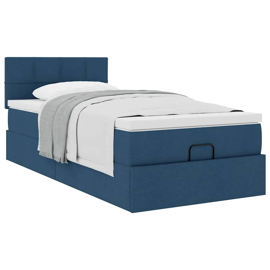 Lit ottoman avec matelas bleu 90x200 cm tissu - 5