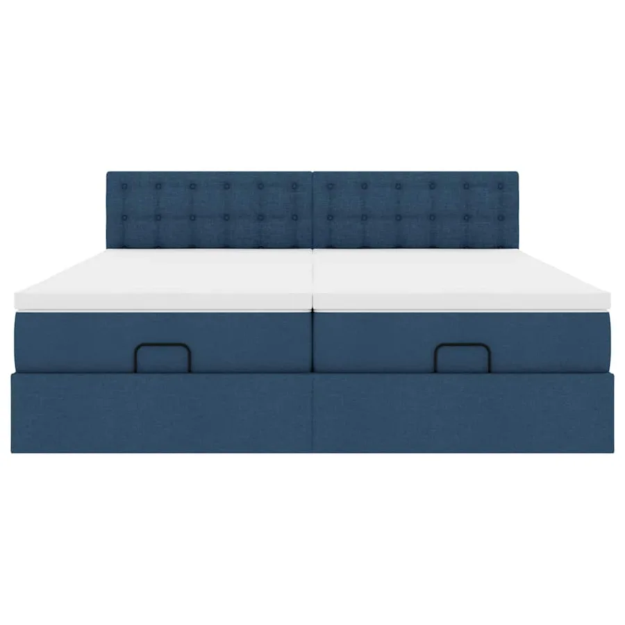 Cadre de lit ottoman avec matelas bleu 180x200 cm tissu - 7