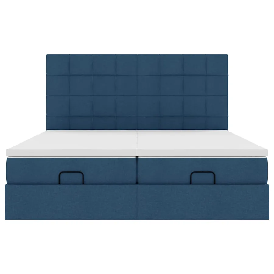 Cadre de lit ottoman avec matelas bleu 180x200 cm tissu - 7