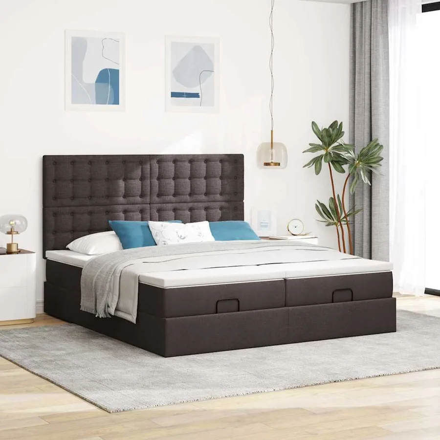 Cadre de lit ottoman avec matelas marron foncé 180x200 cm tissu - 3