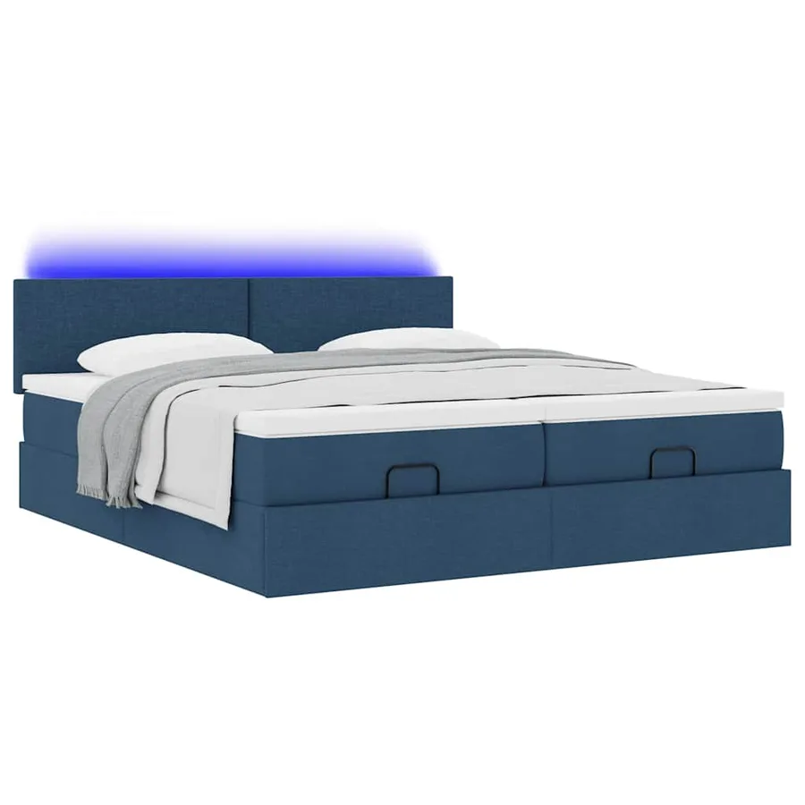 Cadre de lit ottoman avec matelas bleu 180x200 cm tissu - 6