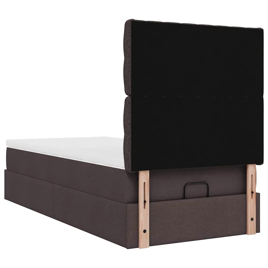 Lit ottoman avec matelas et LED marron foncé 90x200 cm tissu - 12