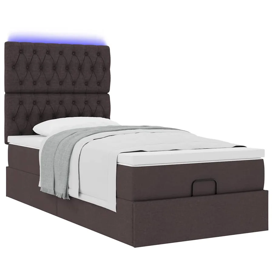 Lit ottoman avec matelas et LED marron foncé 90x200 cm tissu - 6