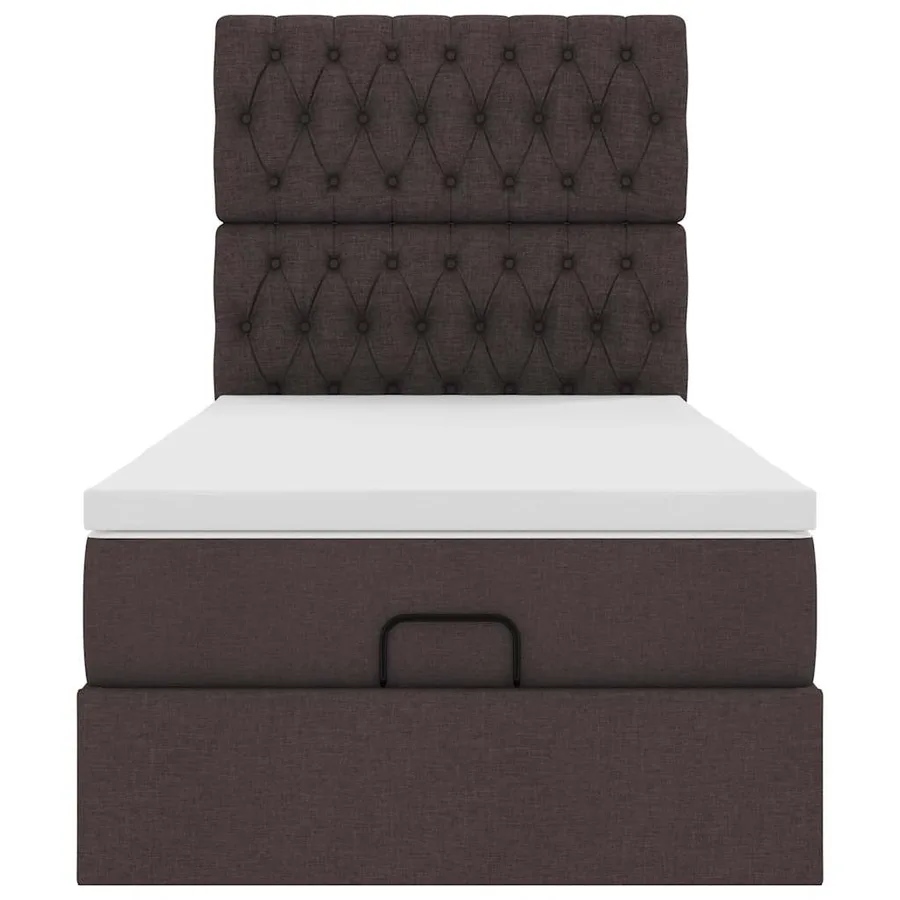 Lit ottoman avec matelas et LED marron foncé 90x200 cm tissu - 8