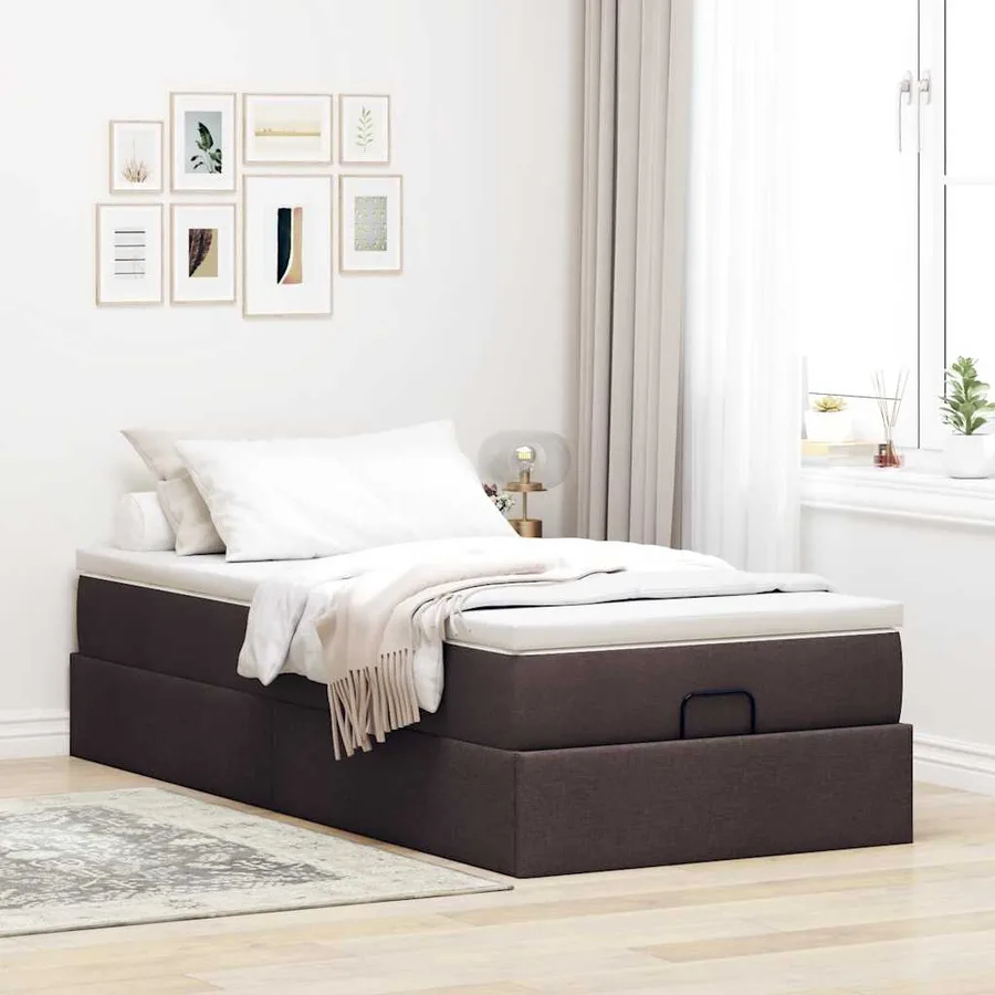 Cadre de lit ottoman avec matelas marron foncé 90x200 cm tissu - 3