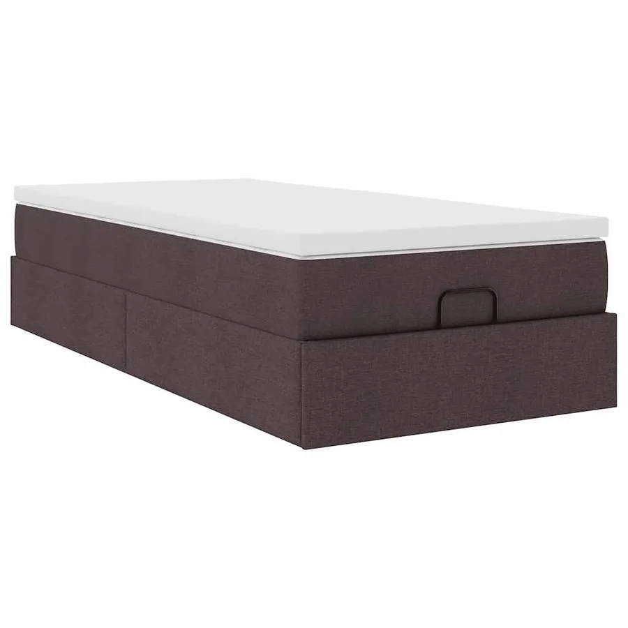 Cadre de lit ottoman avec matelas marron foncé 90x200 cm tissu - 6