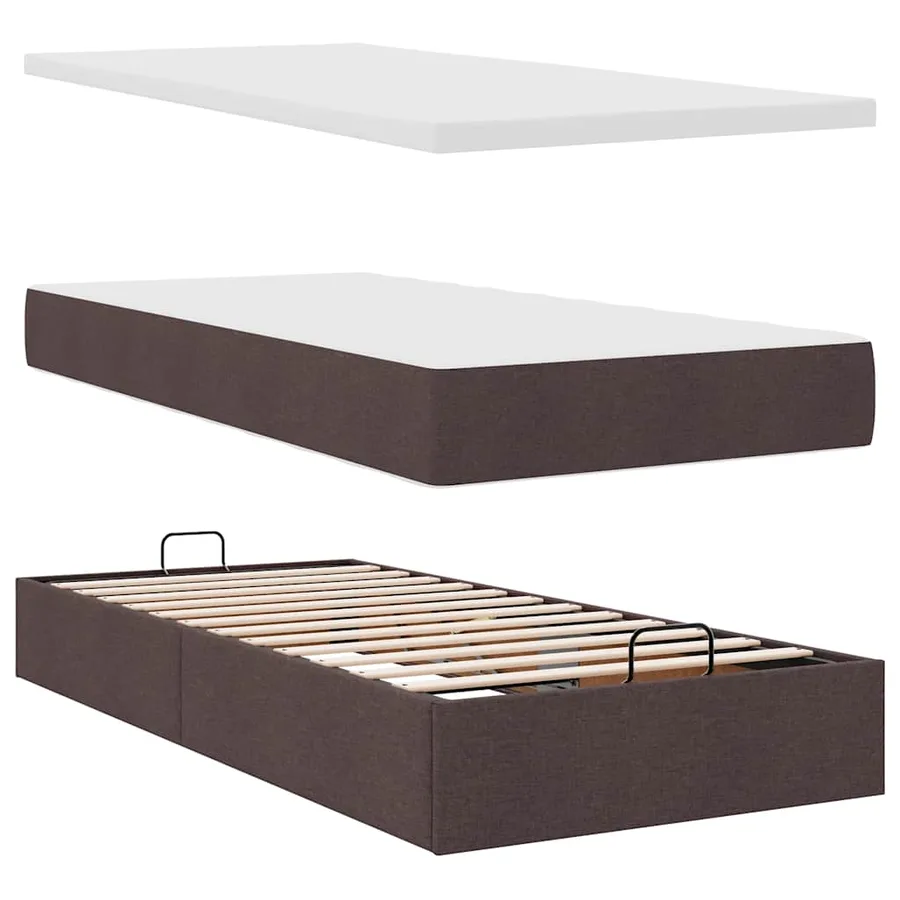 Cadre de lit ottoman avec matelas marron foncé 90x200 cm tissu - 8