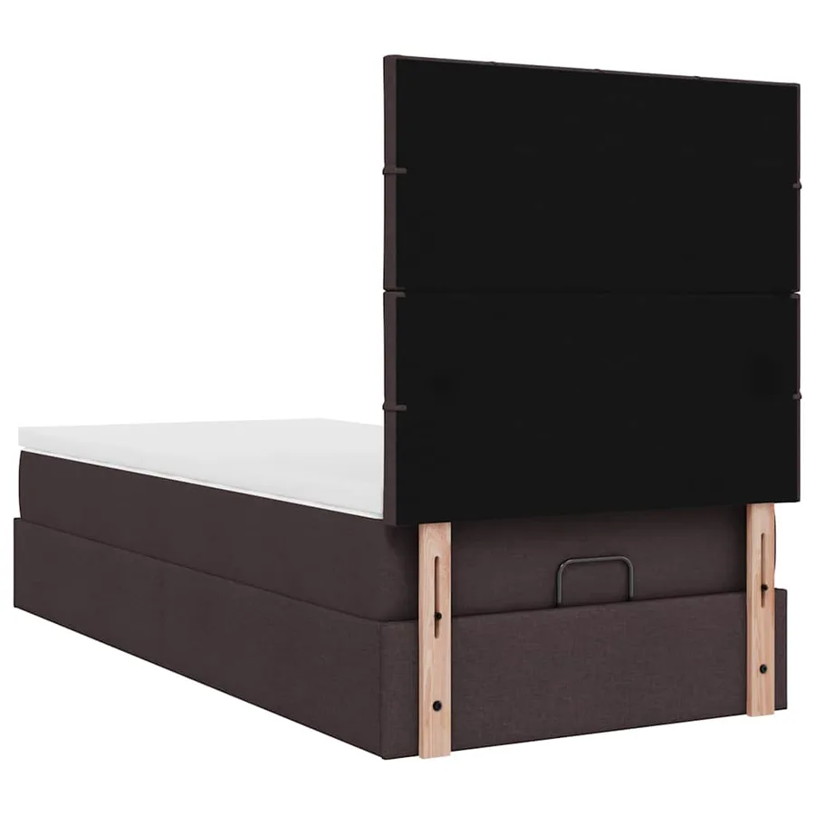 Lit ottoman avec matelas marron foncé 90x200 cm tissu - 11