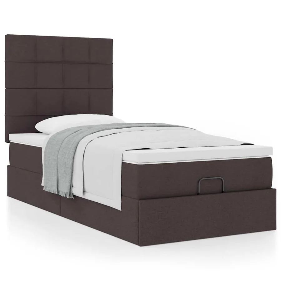 Lit ottoman avec matelas marron foncé 90x200 cm tissu - 4