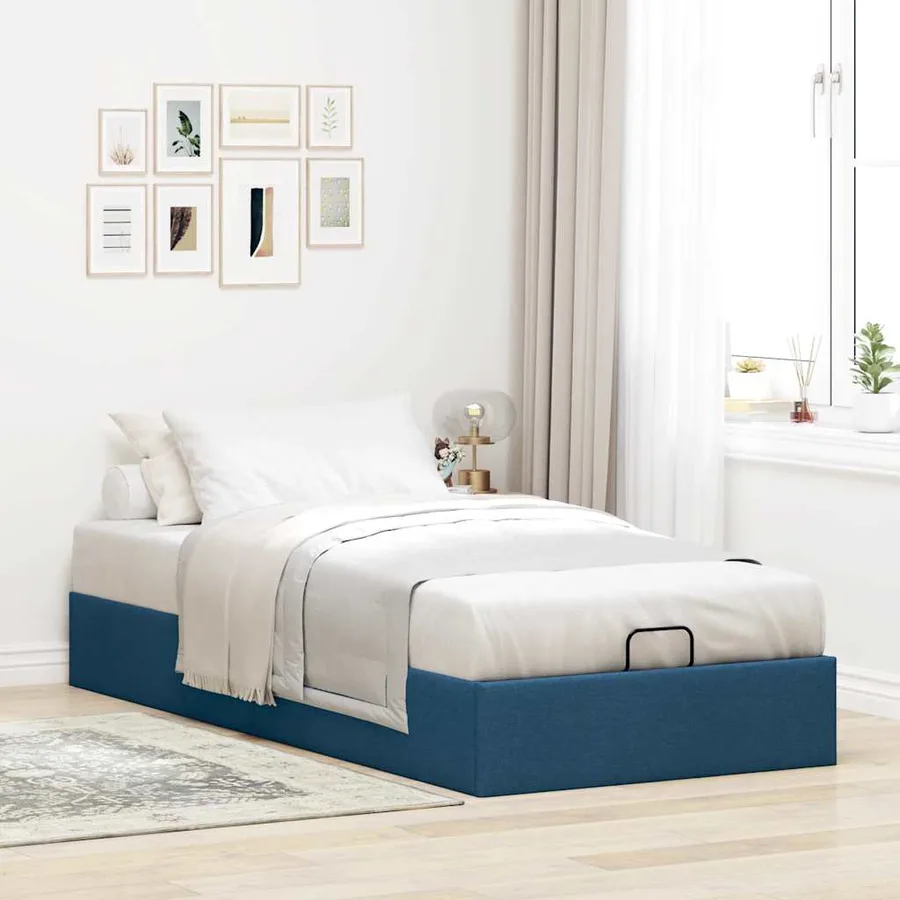 Cadre de lit ottoman sans matelas bleu 90x200 cm tissu - 3