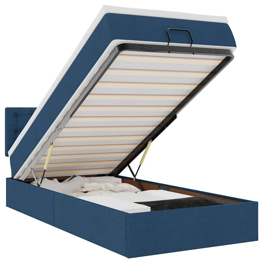 Lit ottoman avec matelas bleu 90x200 cm tissu - 2