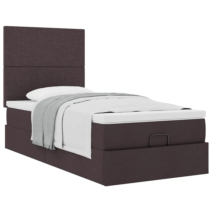 Lit ottoman avec matelas marron foncé 90x200 cm tissu - 5