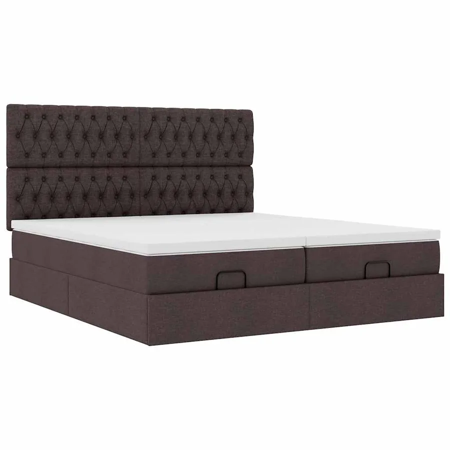 Cadre de lit ottoman avec matelas marron foncé 180x200 cm tissu - 6