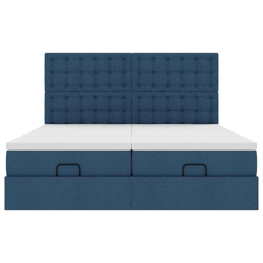 Cadre de lit ottoman avec matelas bleu 180x200 cm tissu - 7