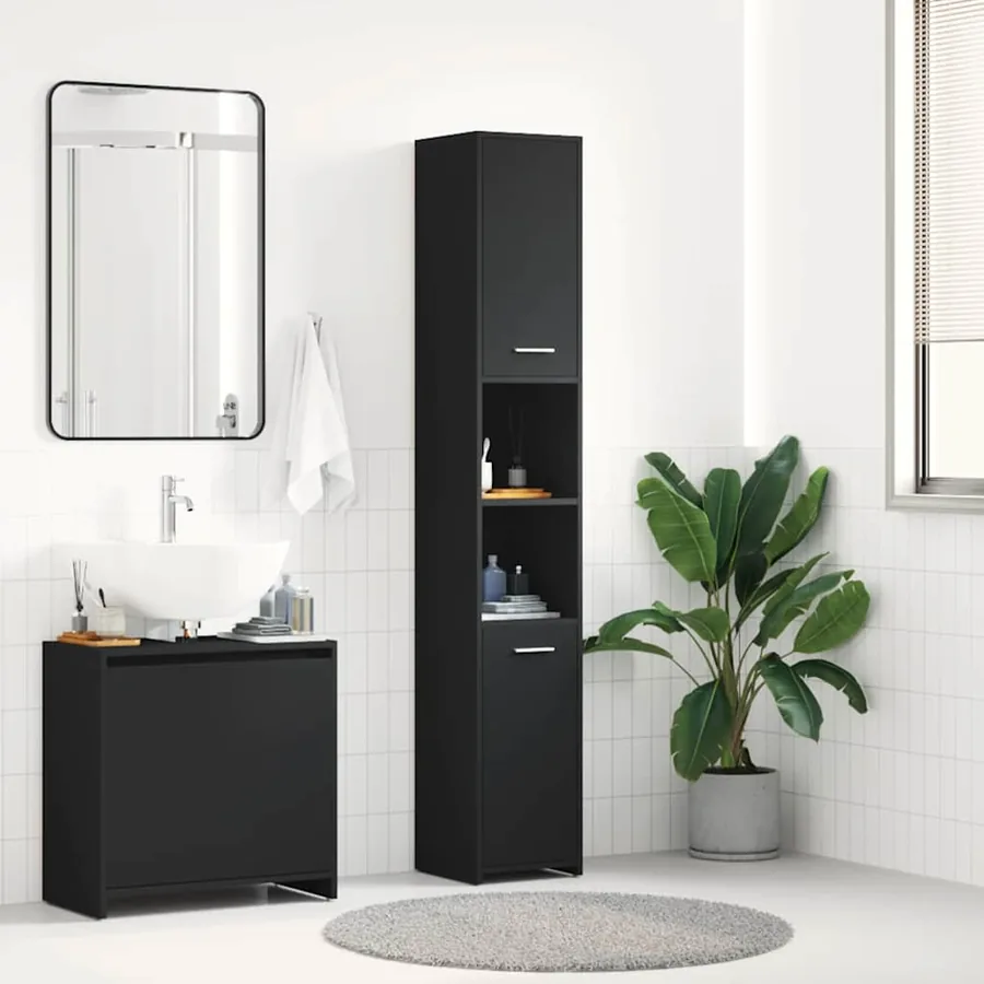 Armoire de salle de bain Noir 30x30x183,5 cm Bois d'ingénierie