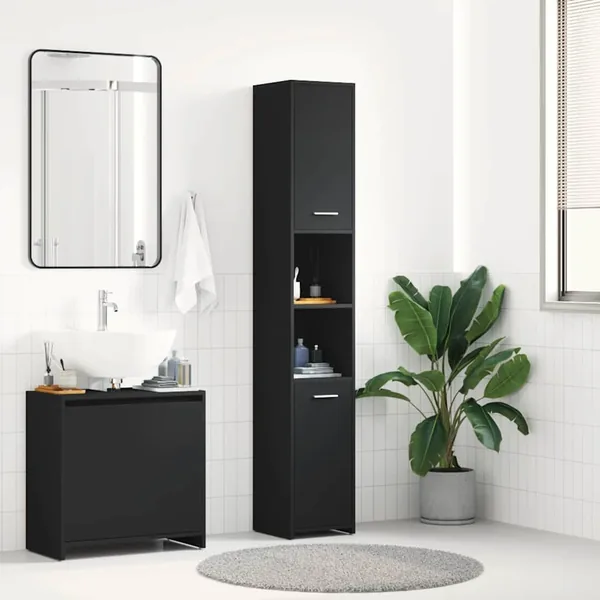 Armoire de salle de bain Noir 30x30x183,5 cm Bois d'ingénierie