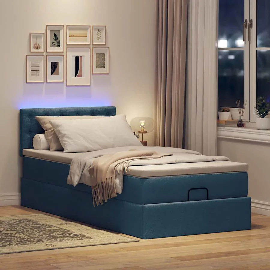 Lit ottoman avec matelas et LED Bleu 90x200 cm Tissu - 3