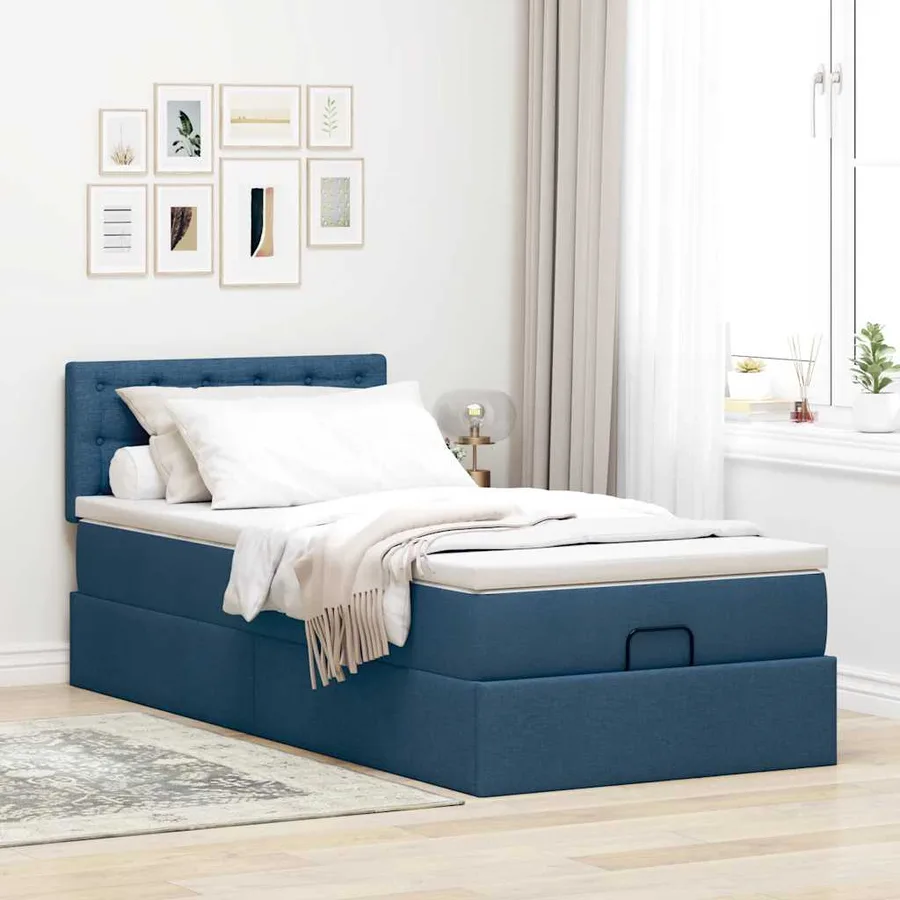 Lit ottoman avec matelas et LED Bleu 90x200 cm Tissu - 4