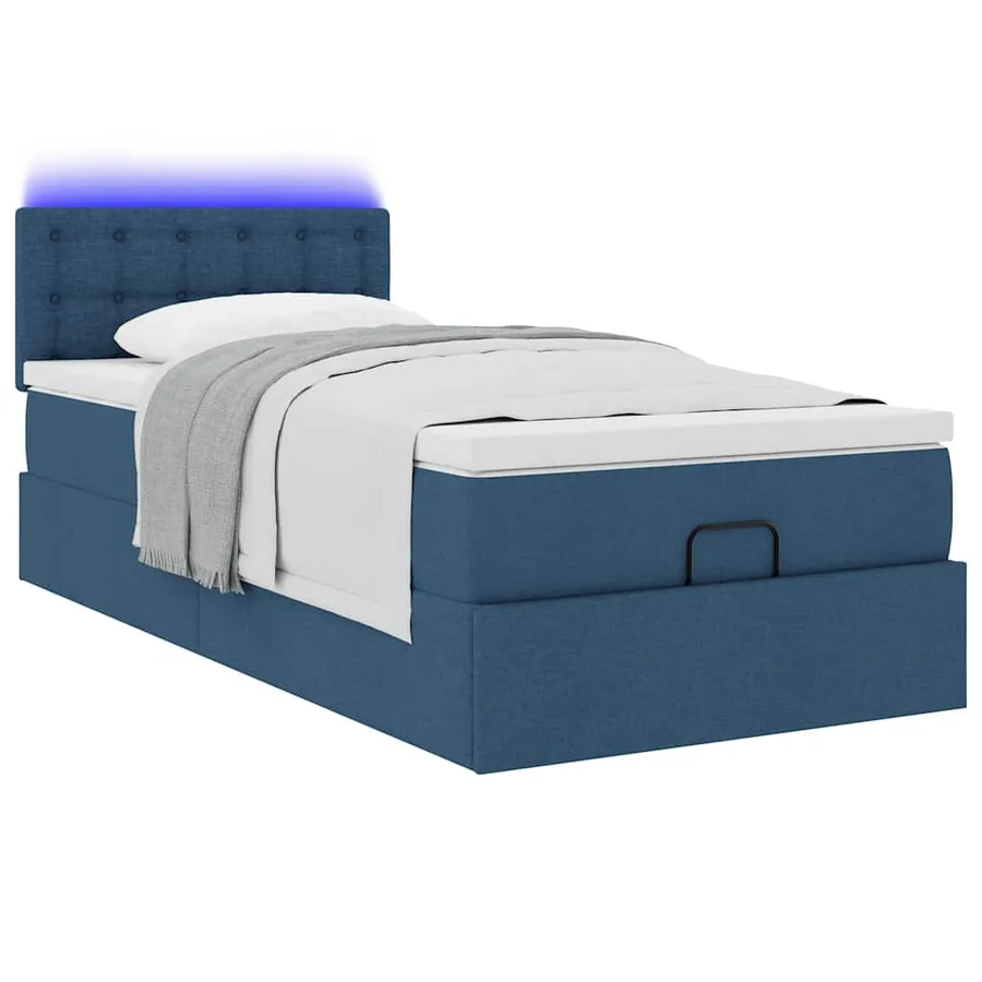 Lit ottoman avec matelas et LED Bleu 90x200 cm Tissu - 6