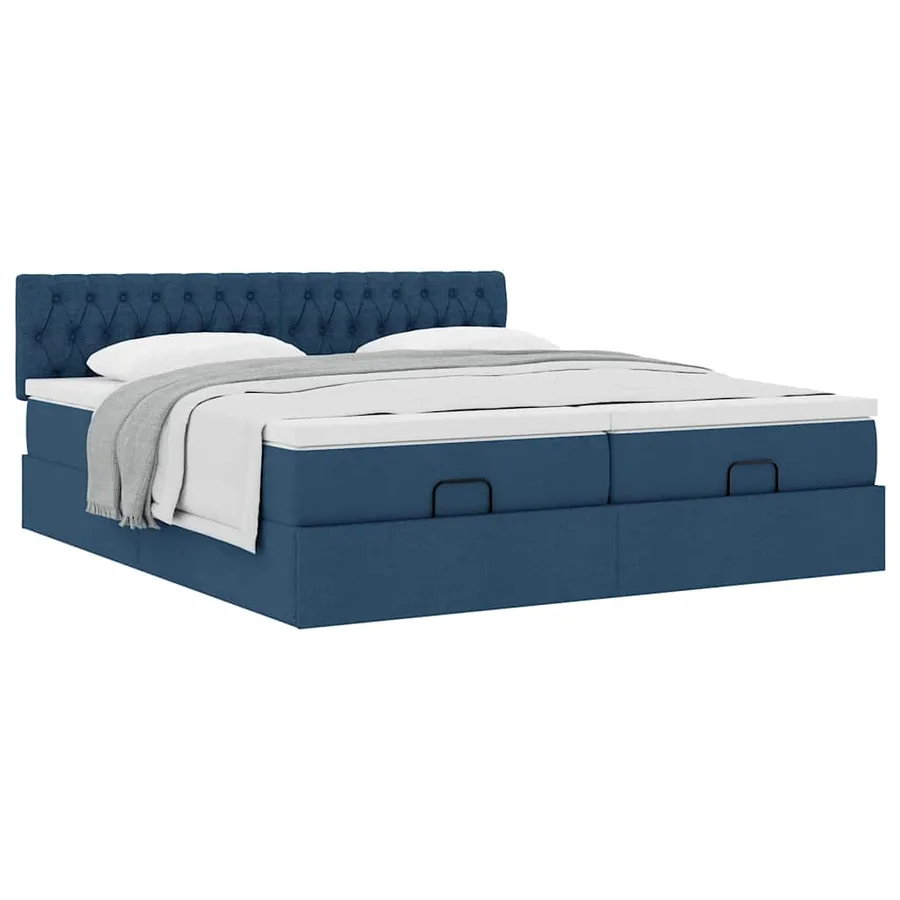 Cadre de lit ottoman avec matelas bleu 180x200 cm tissu - 5
