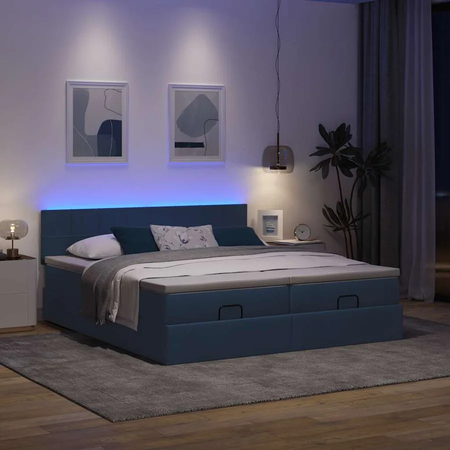 Cadre de lit ottoman avec matelas bleu 180x200 cm tissu - 3
