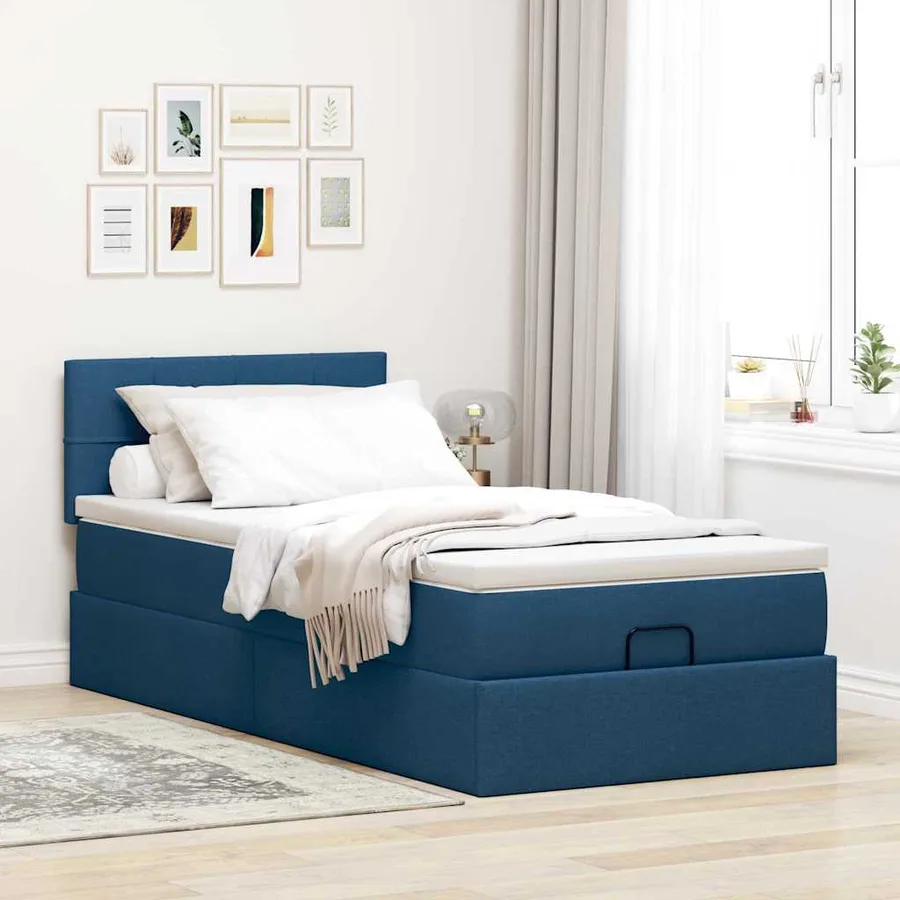 Lit ottoman avec matelas et LED Bleu 90x200 cm Tissu - 4