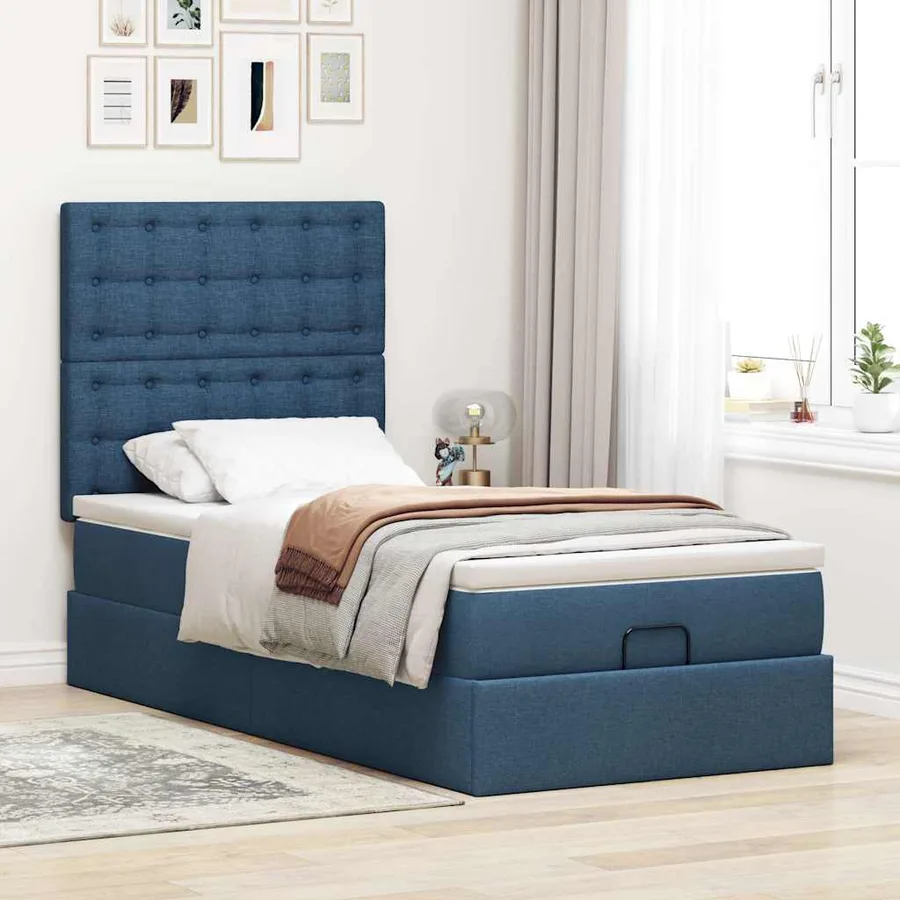 Lit ottoman avec matelas et LED Bleu 90x200 cm Tissu - 4