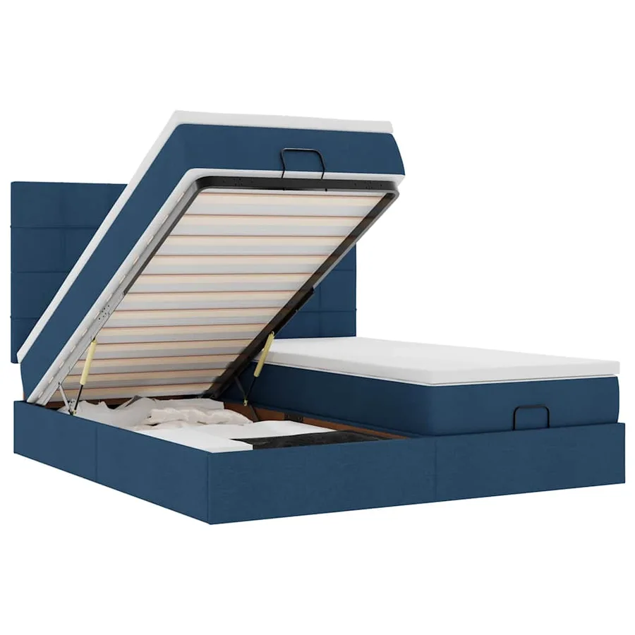 Cadre de lit ottoman avec matelas bleu 180x200 cm tissu - 2