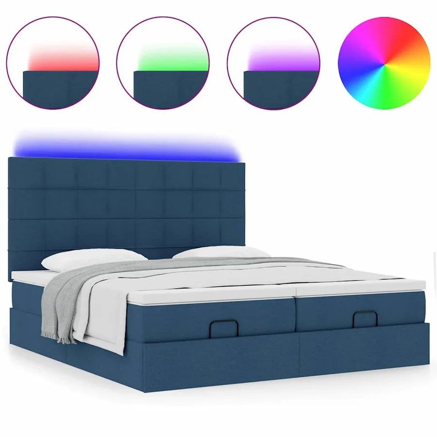 Cadre de lit ottoman avec matelas bleu 180x200 cm tissu - 5