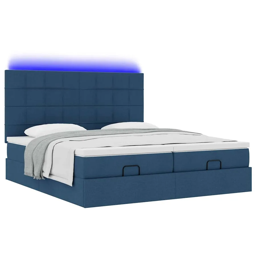 Cadre de lit ottoman avec matelas bleu 180x200 cm tissu - 6
