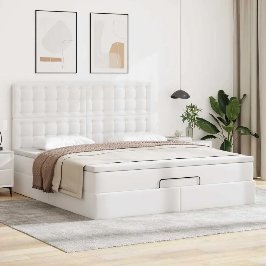 Cadre de lit ottoman avec matelas blanc 160x200 cm similicuir - 3