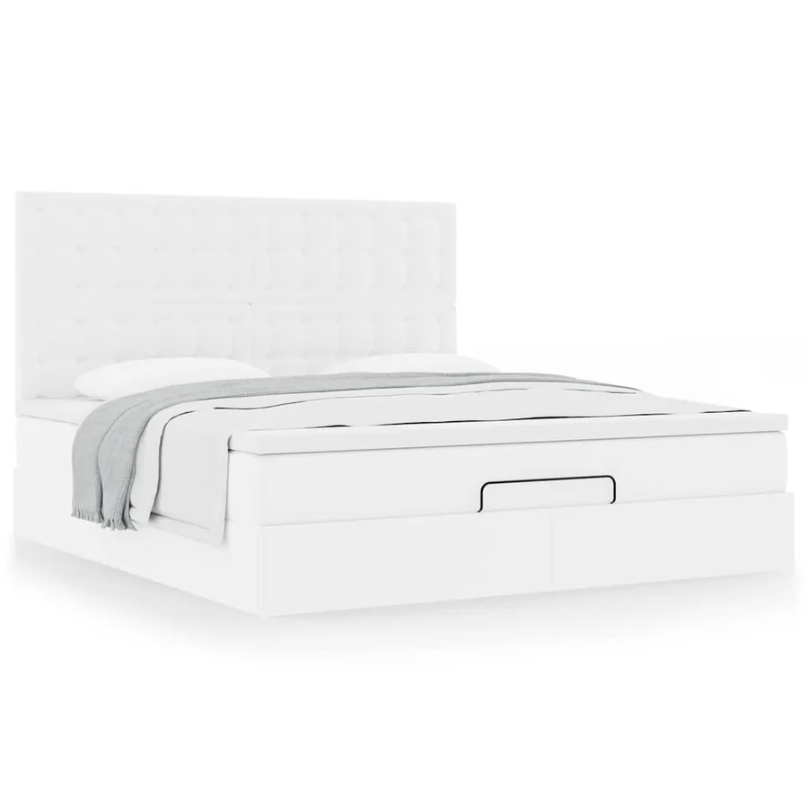 Cadre de lit ottoman avec matelas blanc 160x200 cm similicuir - 4