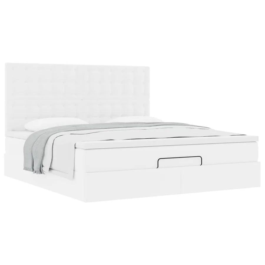 Cadre de lit ottoman avec matelas blanc 160x200 cm similicuir - 5