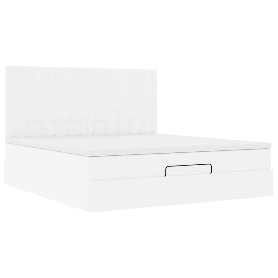 Cadre de lit ottoman avec matelas blanc 160x200 cm similicuir - 6
