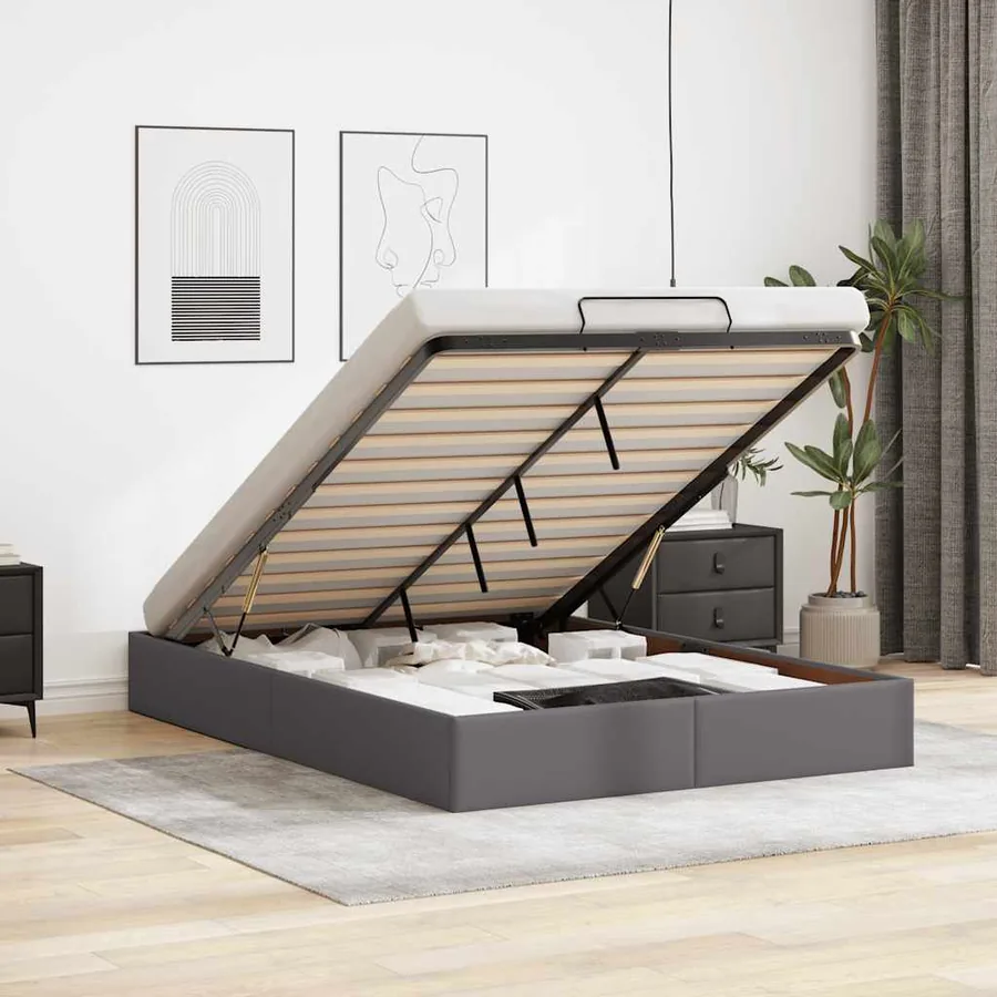 Cadre de lit ottoman sans matelas gris 140x200 cm similicuir