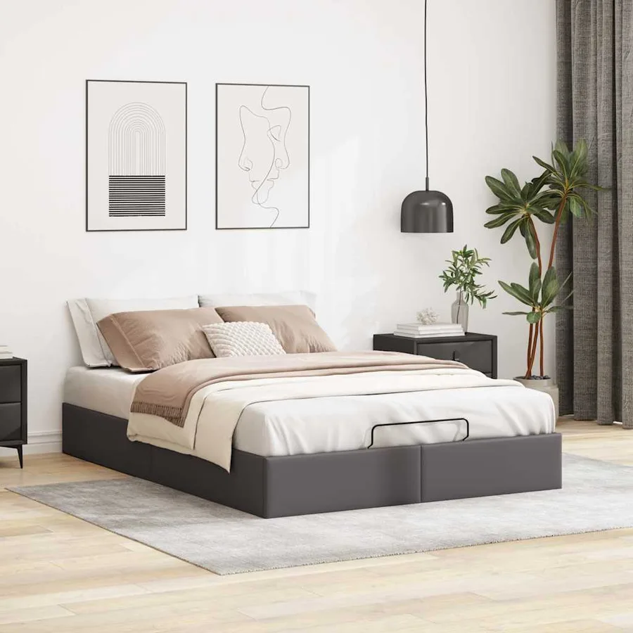 Cadre de lit ottoman sans matelas gris 140x200 cm similicuir - 3